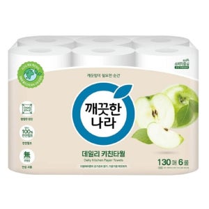 깨끗한나라 데일리 키친타올 130매 6롤 4팩 대용량 24롤 업소용 키친타월