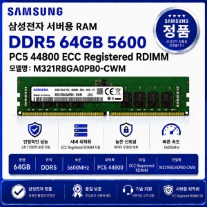 삼성 서버용 RAM DDR5 64GB 5600 PC5 44800 ECC REG M321R8GA0PB0 CWM