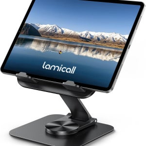 Lamicall 조절식 데스크용 스탠드 - [초슬림 접이식][360°회전] 태블릿 튼튼한 받침대 4.7-13인치 기기용 홀더 선물 2025년형 Pro Air Mini Kindle