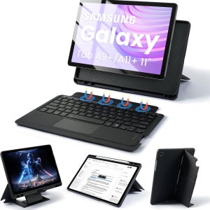 samsung 11인치 탭 A11 Plus/ A9 Plus용 스마트 트랙패드 키보드 케이스 갤럭시 A11+/ A9+용 7가지 색상 백라이트 회전 가능 분리 160° 조절 스탠드