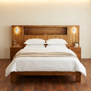 베르데퍼니처 시크릿2 통원목 LED조명 호텔 튼튼한 평상형 침대 프레임 Q K