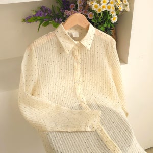 여성 시스루 레이어드 블라우스 여름 데일리 오피스룩 땡땡이 셔츠