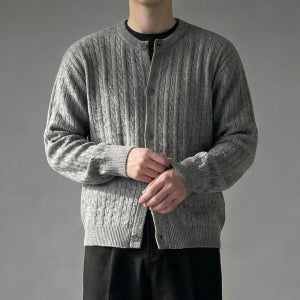 루즈핏 케이블 라운드 가디건