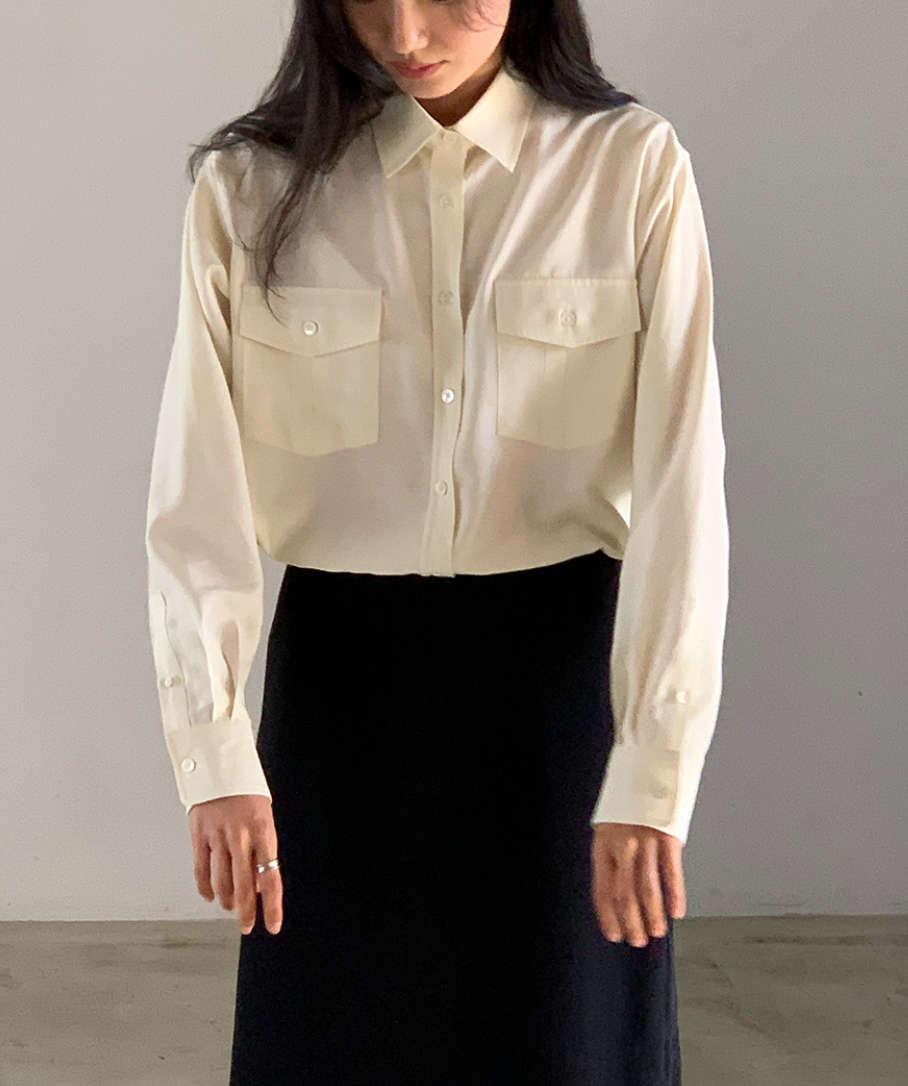 라운지 포켓 블라우스 셔츠 실키 루즈핏