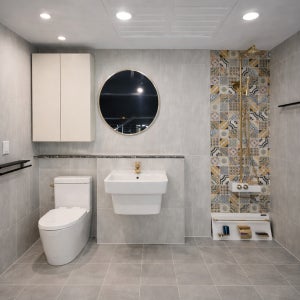 [욕실구성] BS 7번 골드 금장 포인트 화장실 욕실 인테리어 밝고 깨끗하며 개성이 있는