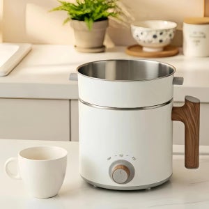 [본품+찜기 세트] 분리형 멀티쿠커 전기포트 샤브샤브 전기냄비 1.5L