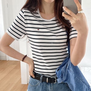 타미힐피거 우먼 스트라이프 반팔 티셔츠