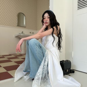 제이디2 레이스뷔스티에원피스 레이어드 화이트 롱 여름휴가 신혼여행