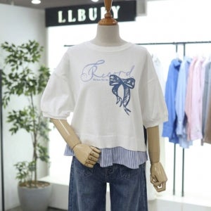 더틸버리 스트라이프 배색 리본 티셔츠 NCMTR4N0TS58W