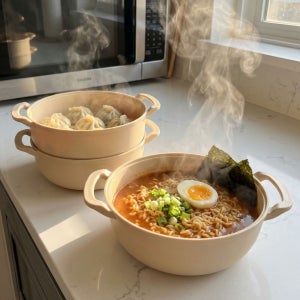 국산 이로홈 전자레인지 라면 용기 & 스팀 찜기 중형 듀얼핸들 계란찜 만두 2단 멀티냄비