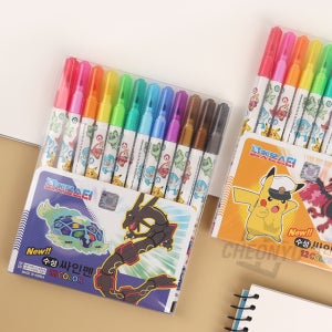 포켓몬스터 캐릭터 12색 사인펜 12색 싸인펜 세트 유아 어린이 초등학생 초등 (랜덤)