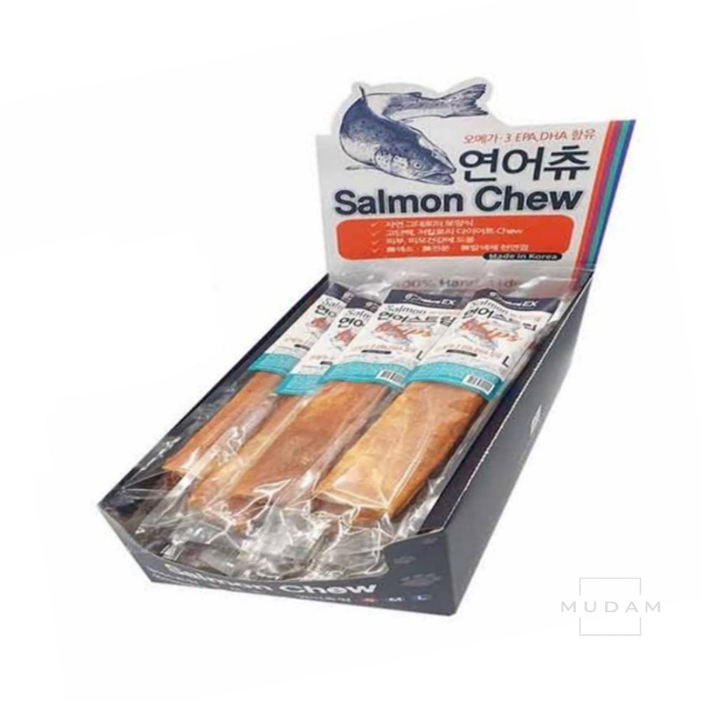 무담스토어 네츄럴EX 연어츄스<b>트립</b>L 1박스 15개입 강아지껌간식 강아지수제간식