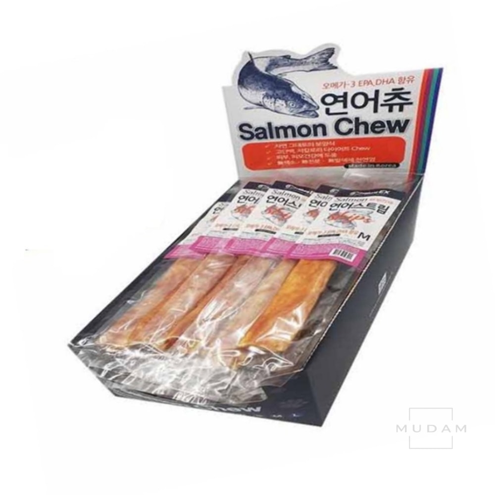 무담스토어 네츄럴EX 연어츄스<b>트립</b>M 1박스 20개입 애견수제간식 강아지치석제거