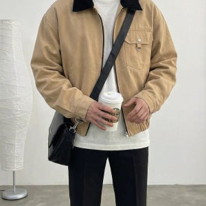간절기 봄가을 배색 포켓 남자 오버핏 워크 자켓