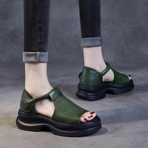 플랫폼 웨지 오픈 토 샌들 여성 편한 여름샌들 여성 천연가죽샌들 5cm