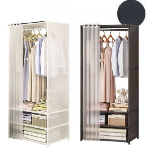 간편 조립형 커튼 행거 패브릭 이동식 옷장 드레스 철제 수납