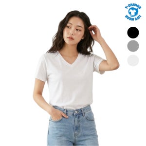 30수 순면 남녀공용 브이넥 반팔티셔츠 무지 데일리 단체티 유니폼 회사 학교 행사 이너티