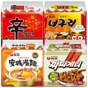 봉지(신라면5개+너구리 얼큰한맛5개 + 안성탕면5 + 짜파게티5)