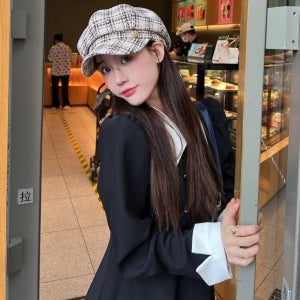 여성 체크 패턴 팔각모 데일리 뉴스보이캡 화가모자 블랙