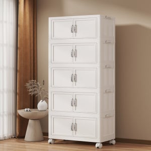 거실 정리 끝 무설치 이동식 양문형 수납장