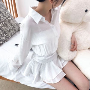 여리핏 허리밴딩 레이어드 블라우스 스모크밴딩 셔츠 원피스 3color