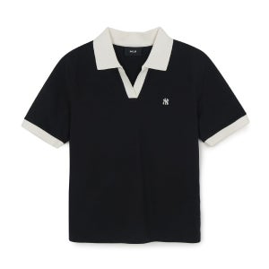 [MLB] 여성 베이직 오픈카라 슬림핏 카라 티셔츠 NY (Black) 3FPQB0663