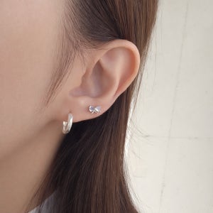 실버925 무광 컷팅 큐빅 포인트 원터치 은귀걸이