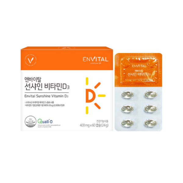 엔바이탈 선샤인 <b>비타민D</b>3 400mg 뼈 건강 60캡슐 BNA