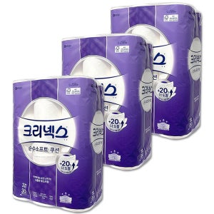 유한킴벌리 크리넥스 화장지 3겹 순수소프트쿠션 30m 30롤 x 3팩