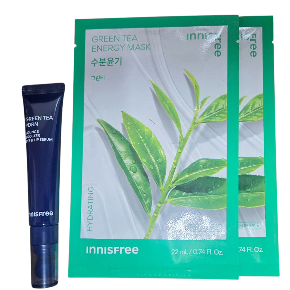 이니스프리그린티 피디알엔 바운스 부스터 아이앤립 세럼 15ml +그린티 에너지 마스크 2매