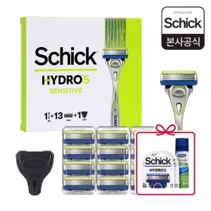 쉬크 하이드로 5중날 면도기 센서티브 핸들1개+날13개+커버 기획팩 + (증정)베이직날 2입x2개+라임폼 60g