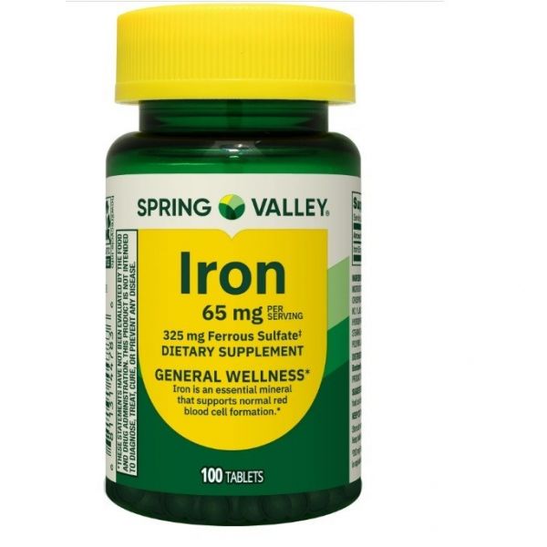 <b>Spring Valley</b> <b>스프링 밸리</b> 철분 <b>종합</b> 건강 보조제 65mg 100정 131369