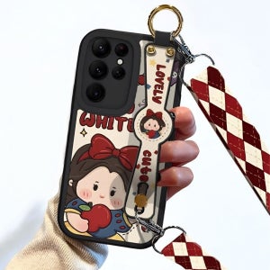 스트랩 케이스 밴드 손잡이 크로스 사과 만화 공주 귀여운 블랙, 갤럭시S26 플러스