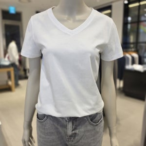 지오다노 티셔츠 여자 브이넥 이너 반팔 흰색 6519