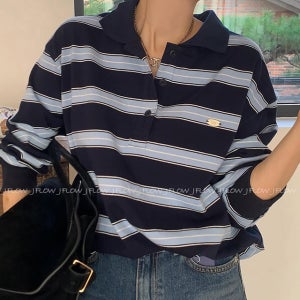 포네 루즈핏 카라넥 단가라 럭비 맨투맨 5color 봄 가을 스트라이프 하프 제이플로우