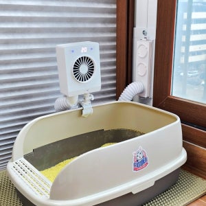 냄새 차단 먼지 제거 스마트 환풍기 고양이 화장실 모래 탈취 후드 본품+S사이즈 보조샤시