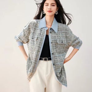 다바럽 루즈핏 블루 그레이 트위드 셔츠 자켓
