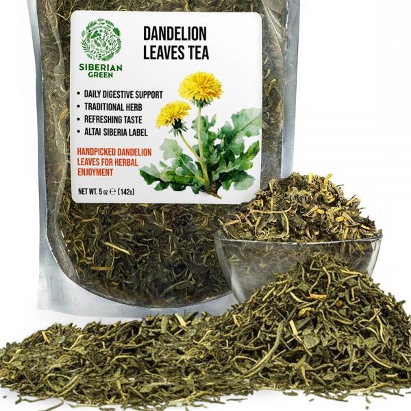 Siberian Green 민들레 잎차 142g (5온스) 부드럽게 말린 깨끗한 카페인 프리 식물성 타락사쿰 오피시날레