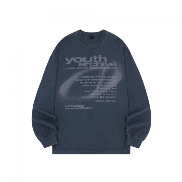 오드스튜디오 ODDSTUDIO 유스아카이브 피그먼트 오버핏 롱 슬리브 - DARK NAVY OO4FURT101DN 334715