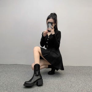D202 두툼한 여성워커부츠 겨울부츠 앵글 여자미들 앵클 힐
