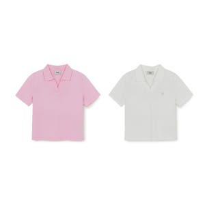 [MLB] 여성 베이직 슬림핏 크롭 오픈카라 티셔츠 (2 COLOR)