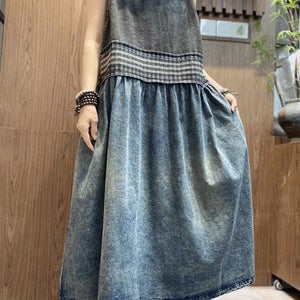 (넓은암홀) 코라 디자이너 데님 민소매 롱 원피스 a324710