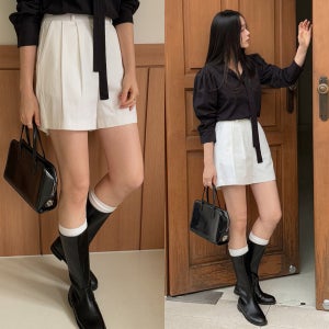 여성 면 반바지 와이드핏 A라인 플레어 빅사이즈 봄 여름 숏팬츠 화이트 네이비 하객룩