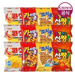 크라운 공식 인기 스낵 모음 12팩 (콘칲 + 신짱 + 카땅 + 죠리퐁 각 3개) 639g x 1개