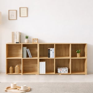 노르 거실 인테리어 아이방 낮은 2단 원목 책장 세트