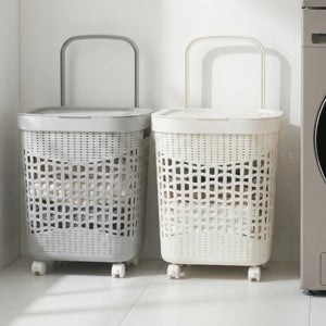 바퀴달린 손잡이 있는 빨래바구니 기숙사 이동식 세탁바구니 아기 빨래통 45L