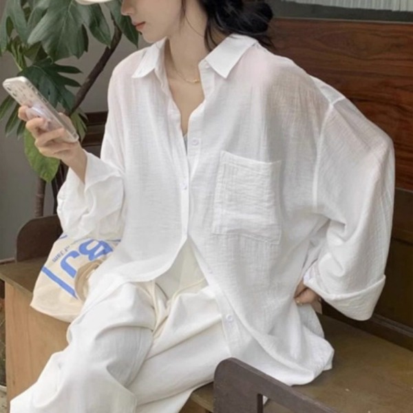 화이트 셔츠 루즈핏 자외선 차단 에어컨바람 커버업