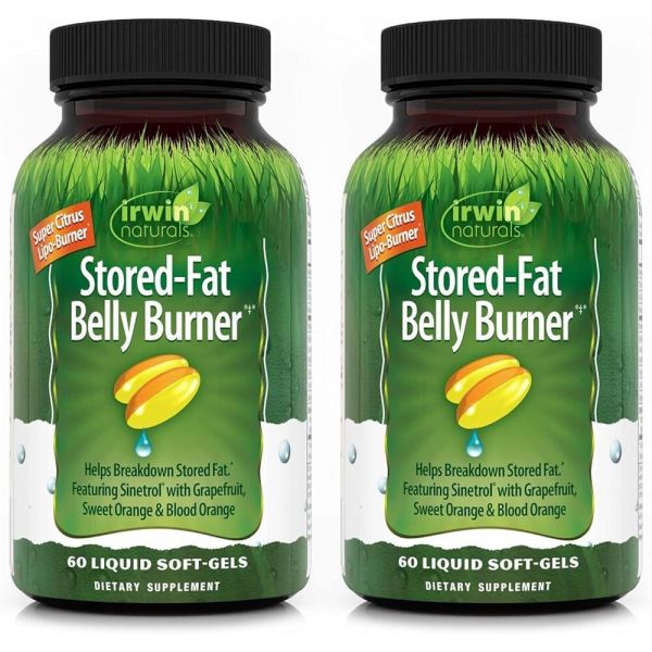Irwin Naturals Sto레드-Fat Belly Burner <b>Sinetrol</b>, 자몽, 스위트 오렌지 및 블러드 오렌지 포함 - 고집 지방 분해 - 액체 소프트젤 60개 2팩
