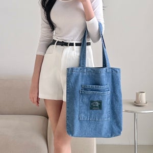 DOAHMODO 데일리백 데님 토트백 숄더 청가방 레터링 앞주머니 수납