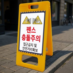 펜스 충돌주의 접근금지 안전거리 확보 A형 거치대 포맥스 결합 입간판 표지판 중 단면